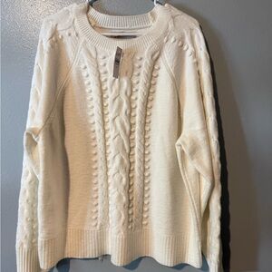 LOFT Cream Cable & Bobble Crewneck Sweater